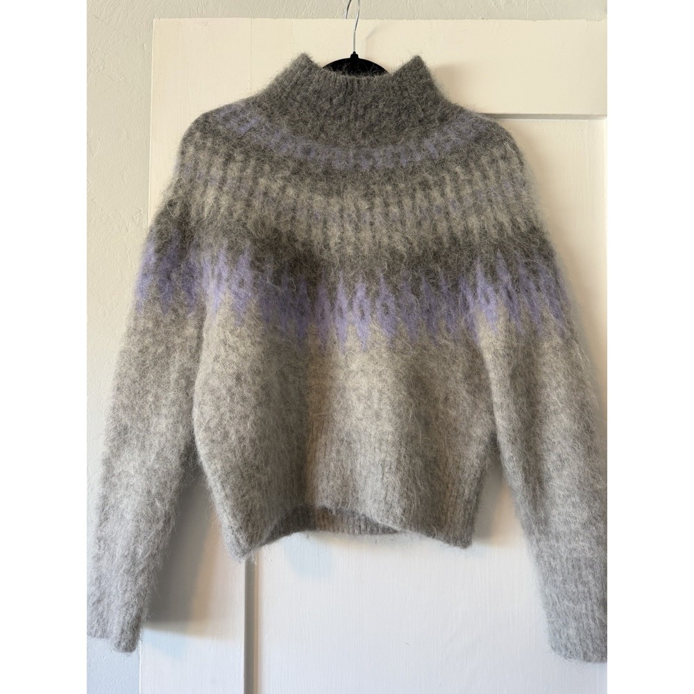 Banana Republic Petite S Gray Purple Fuzzy Knit Alpaca Blend Mock Neck Sweater - Picture 4 of 4